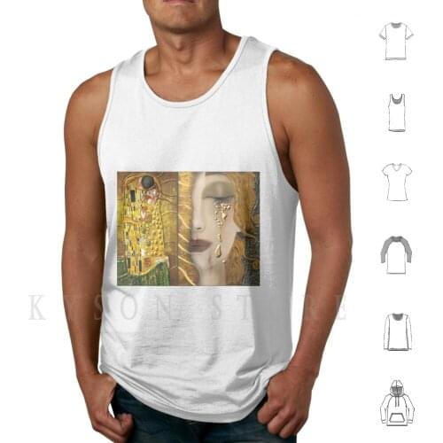 My Klimt Serie : Gold Tank Tops Vest Sleeveless Gustav Klimt Klimt Gold Masterpiece Girl Woman Eye Tears Green Yellow