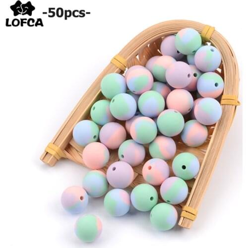 LOFCA Tie-dye 50pcs/lot Silicone Beads Teething Necklace Baby Teether Toy Silicone BPA Free Teething Beads Charms Newborn Nursin