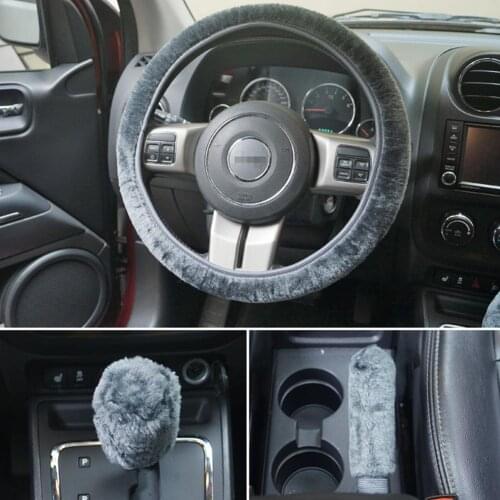 Universal Steering-wheel Plush Car Steering Wheel Covers Hand Brake Cover Gear Cover Set