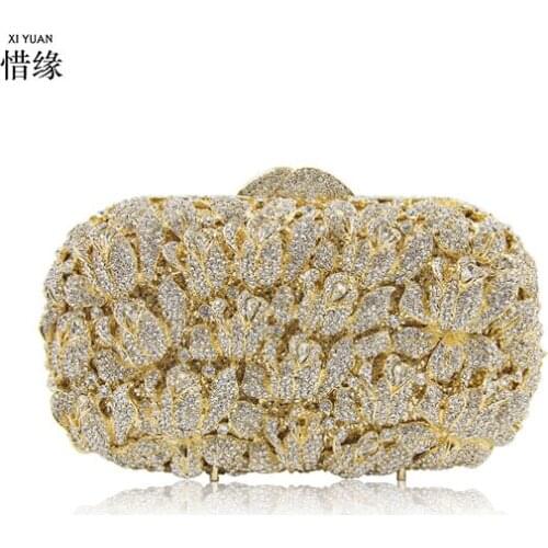 XIYUAN BRAND Women Gold Crystal Evening Bag Formal Dinner Party Clutch Handbag and Purse wedding gifts for guests personalized