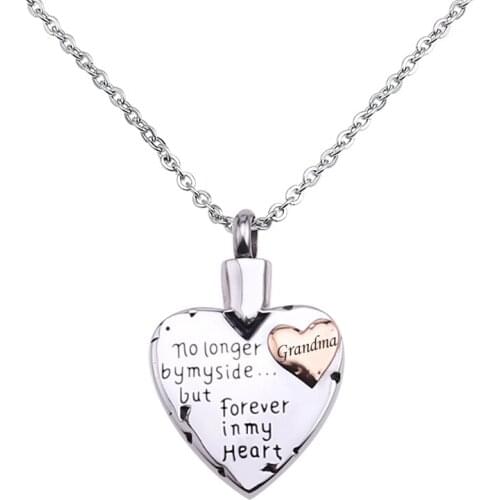No Longer By My Side But forever in My Heart Cremation Urns for Ashes Heart Necklace Stainless Steel Memorial Keepsake Jewelry