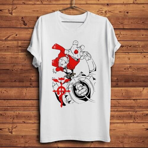 Fullmetal Alchemist Edward Elric Funny Anime t shirt Homme White Short Sleeve Men Casual Tshirt Unisex Manga Streetwear Tee