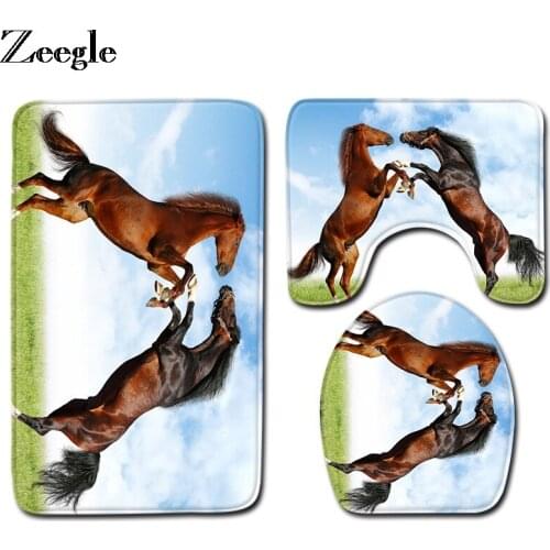 Zeegle Animal Printed Bath Mat Set Anti Slip Bathroom Doormat Shower Mat Absorbent Toilet Pedestal Rug Flannel Soft Toilet Set