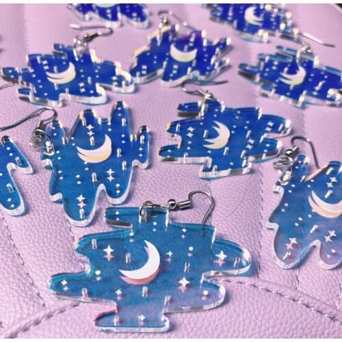 2021 New Fashion Mirrored Starry Sky Acrylic Earrings For Women Shining Moon Star Drop Dangle Earring Jewelry Gift