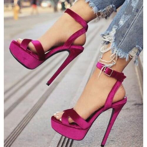 Moraima Snc Velvet Platform Heels Sandals Stiletto Heels Slingback Sandals Sexy Peep Toe Ankle Strap Woman Shoes Summer Sandal