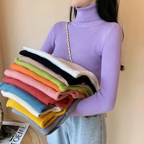 Women Pullover Autumn Winter Roller-on collar Long sleeve Temporary tricked Jumper Fashion Slim elasticity Pullover Pullover Wom