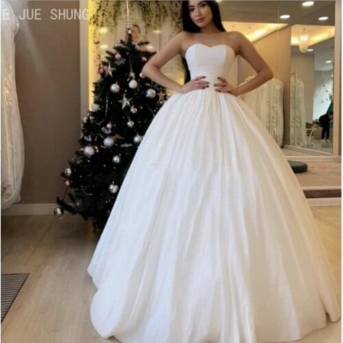 E JUE SHUNG Simple Ball Gown Wedding Dresses Sweetheart Neck Sleeveless Lace Up Stain Bridal Gown Wedding Gowns vestido de novia