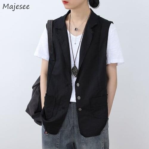 Vests Women Outwear Female Spring Autumn New Loose Sleeveless Casual All-match Korean Style Simple Solid Fashion Single Breasted