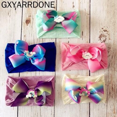 1pcs 2019 New Nylon Tied Headwrap Cartoon Hair Bows Headband Turban Soft Elastic Kids DIY Hair Accessories