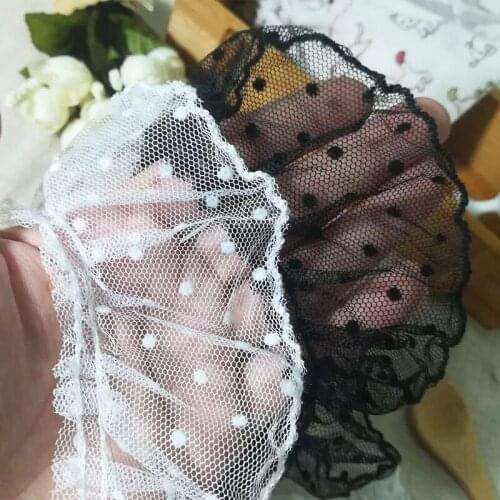 1Yards New Dot Lace Trim 6cm Embroidery Lace Mesh Fabric Wide Applique Ribbon Sewing Guipure Crafts Pleated Laces For Dress RG38