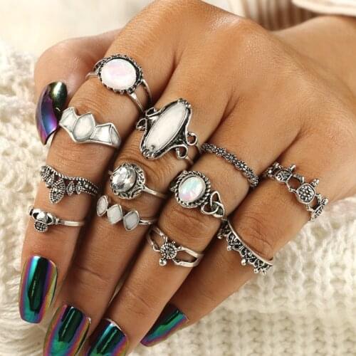 12pcs/set Vintage Multielements Street Style Finger Joint Ring Set