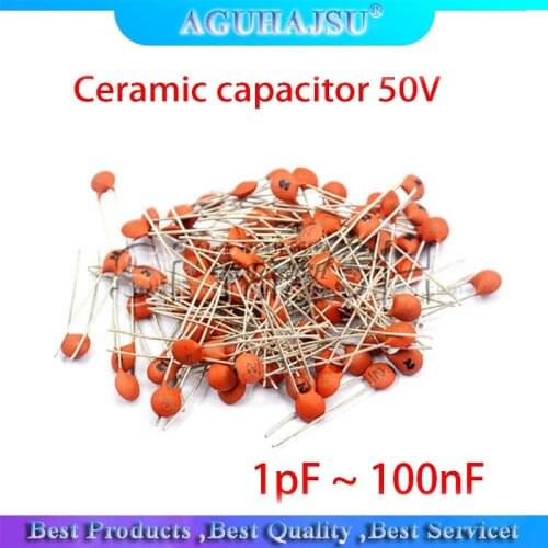 200pcs Ceramic capacitor 50V 1pF ~ 100nF 104 4.7PF 10PF 22PF 33PF 47PF 100PF 101 220PF 221 330PF 331 470PF 471 1NF 103 47NF 473