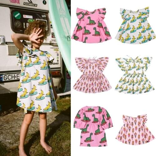 2020 NEW Summer Kukukid Brand Kids Dress for Girls Fashion Cute Banana Print Short Sleeve Dresses Baby Child Cotton Clothes