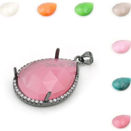 30*20*5mm Micro Pave Clear CZ Faceted Cats-Eys Stone Drop Pendants Fit For Making Necklaces Jewellery