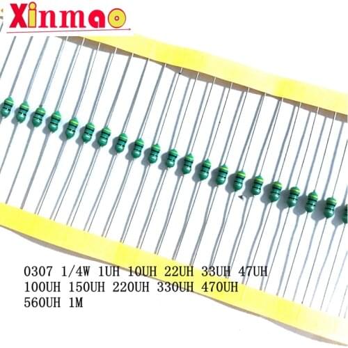 50pcs 1/4W Color Ring Inductor 47UH 0307 0.25W Inductance Chromatic Ring Inductor 1UH 100UH 470UH AL0307-470K 1R 101K 330K 471K