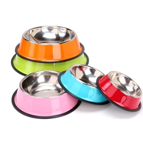 Pet Accessories Stainless Steel Spray Paint Pet Dog Bowls Puppy Cats Food Drink Water Bowl Non-Slip Feeding Dishes