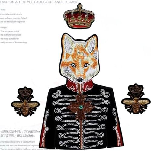 Large embroidery big crown bee fox patch animal cartoon patches for bag badges applique patches for clothing XN-2877