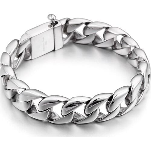 Trendy 22cm Long Link Chain Bracelet Men High Polished Stainless Steel Hand Chain Brecelet Male Fashion Jewelry Gifts