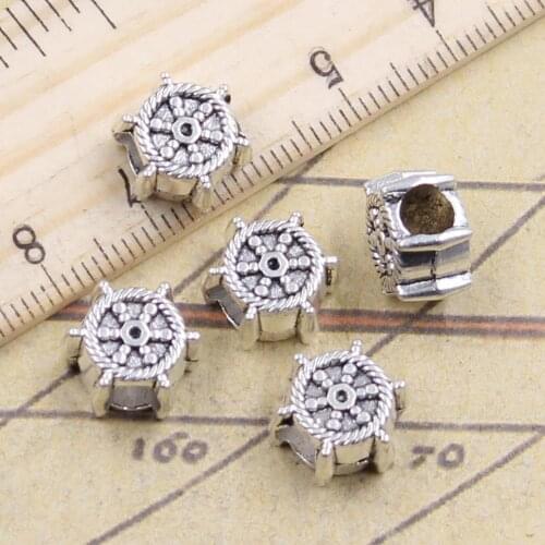 10pcs Beads Anchor Helm Rudder 4.5mm Big Hole Charms European Pendant Fit For Bracelet DIY Antique Silver Color Fit Making