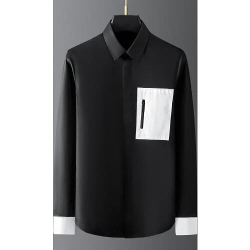 Black White Patchwork Shirt Men Long Sleeve Streetwear Casual Shirts Tuxedo Banquet Party Dress Shirts Social Chemise Homme 2021