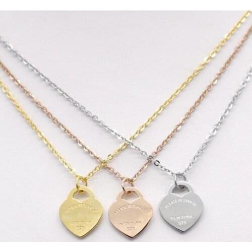 Stainless Steel Heart-Shaped Necklace Designer Necklace T Necklace Short Female Jewelry 18k Gold Titanium Peach Heart Pendant#20