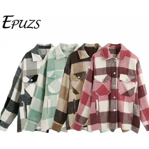 Fashion pink green Plaid jacket women coat Long Sleeve warm thick outwear casual chic Oversized jacket plus size 2020