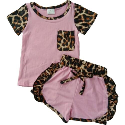 Fashion 2PCS Toddler Baby Toddler Girls children tops leopard pants Set Shorts Summer Outfits Boutique kid outfit 2 Colors