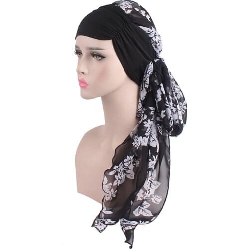Flower print Women Muslim Hijabs Summer Chiffon Cap Elastic Headbands Cotton Turban Hat Hijabs