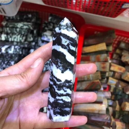 Natural Stone Crystal Point Healing Quartz Obelisk Zebra Quartz Wand Beautiful Ornament for Home Decor Pyramid Energy Stone
