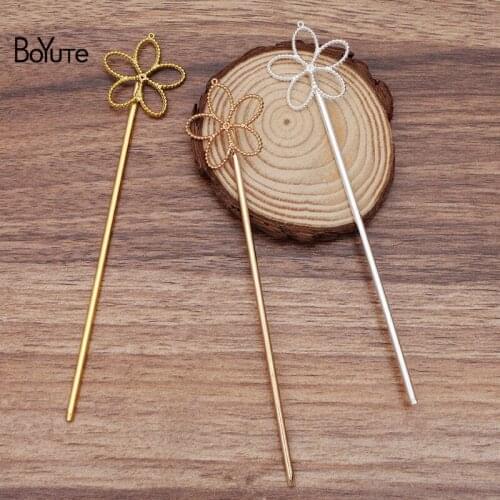BoYuTe Wholesale (10 Pieces/Lot) 30MM Metal Alloy Flower Hair Stick Vintage Hair Accessories Diy Hand Made Jewelry Materials