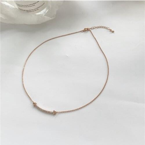 Korean Simple Metal Stick Rhinestone Inlaid Pendent Necklace Fashion Alloy Necklace for Women Girls Men Kids Collar Jewelry Gift