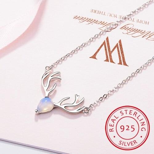 2020 New 925 Silver Necklace For Women Dreamy Moonstone Elk Deer Jewelry For Wedding Engagement Moonstone Pendants Necklace