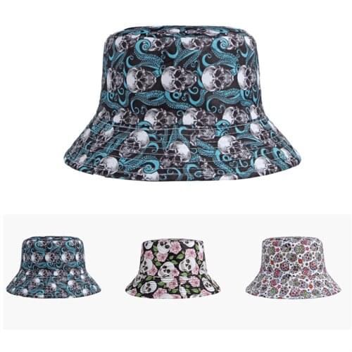 Spring and Summer Men and Women Personality Skull Graffiti Bucket Hat Sunscreen Sun Hat Outdoor Sports and Leisure Fisherman Hat