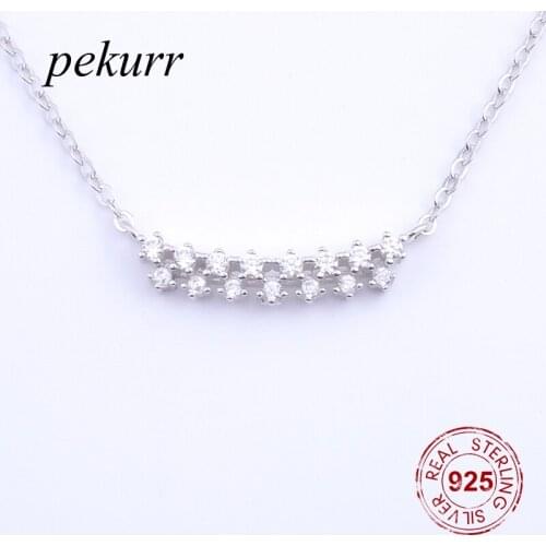 Pekurr 925 Sterling Silver 15 Cubic Zircon Star Necklaces Pendants For Women 2 Row Silver Chain Fine Jewelry Boho Gifts