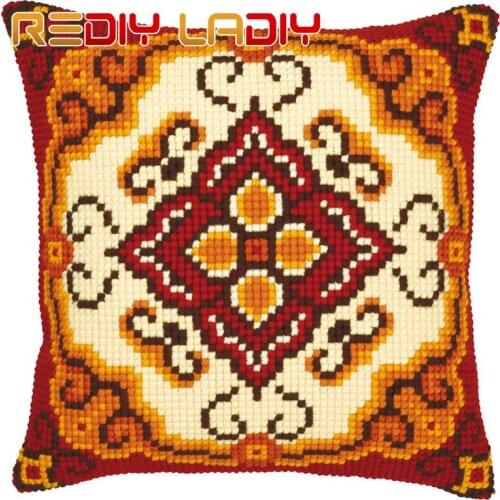 Cross Stitch Cushion Geometric Mandala Sofa Pillow Chunky Cross-Stitch Kits Acrylic Yarn Pillow Case Home Decor Art & Crafts