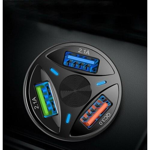 Portable Car USB Charger 3 Ports USB Car Charger Adapter LED Display QC 3.0 Fast Charging for IOS Android Multifunctional