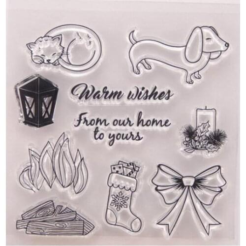 Holiday Warm Wishes Cute Cat Dog Transparent Clear Silicone Stamps for DIY Scrapbooking/Card Making/Kid Fun Decoration