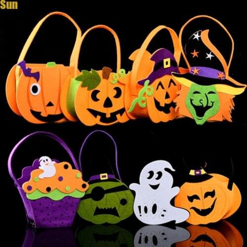Halloween Props Childrens Hand Pumpkin Bag Non Woven Gift Candy Bag Cloth Bag Smiling Face Decoration
