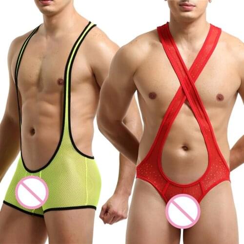 Sexy Mens Undershirts One Piece Jockstrap Mesh Breathable Jumpsuits Leotard Underwear Teddies Wrestling Singlet Gay Bodysuirts
