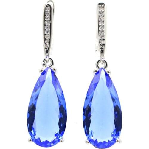 66x31mm Big European Design Jewelry Set 20g London Blue Topaz CZ 925 Sterling Silver Earrings Pendant