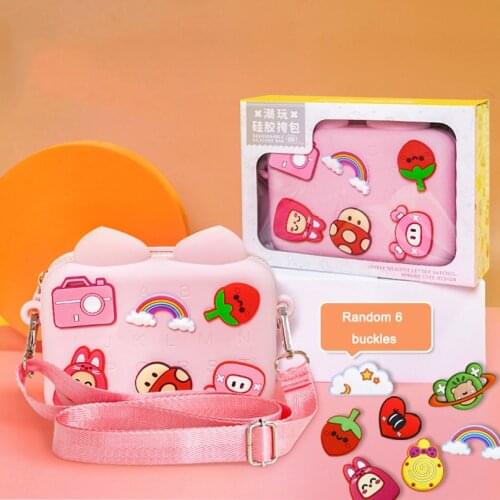 NewmeBox Silicone Pencil Case Kawaii School Supplies Fashion Stationery Crossbody 6 Random Buckle For School Cool Pencil Cases