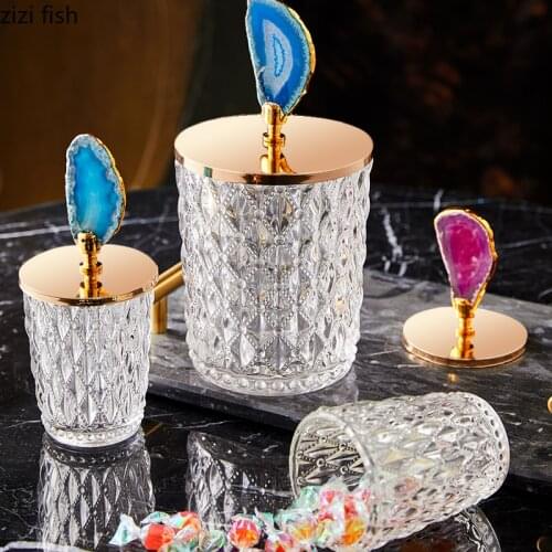 Glass Jars and Lids Storage Jar Decorative Natural Agate Stone Crystal Candy Pot Tea Canister Storage Tanks Spice Organizer