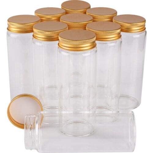 12 pieces 150ml 47*120*34mm Glass Bottles with Golden Aluminum Lid Spice Bottles Pill Container Candy Jars Vial for Wedding Gift