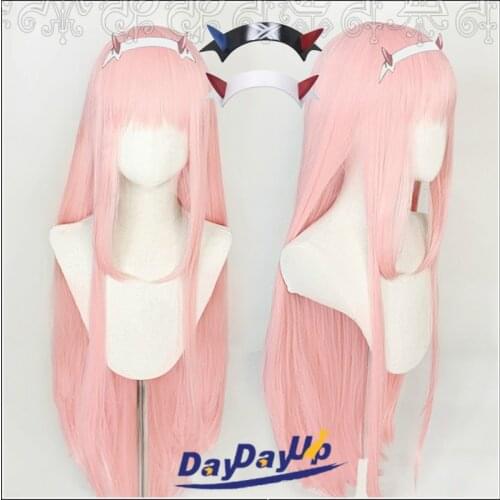 DARLING In The FRANXX 02 Zero Two Pink Long Straight Role Play Cosplay Heat Resistant Synthetic Hair Halloween Party + Wig Cap