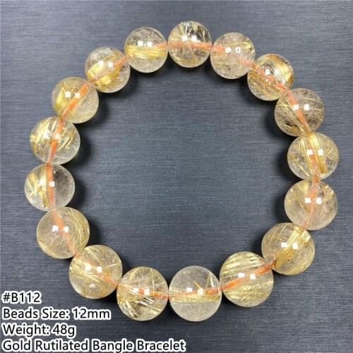 12mm Top Natural Gold Rutilated Quartz Bracelet Jewelry For Women Man Love Gift Wealth Crystal Round Beads Stone Stretch AAAAA