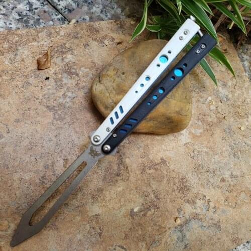 The One BS Butterfly Practice Flail (Black And White) D2 Not Sharp Blade G-10 Handle Camping Hunting Knife OutdoorTool