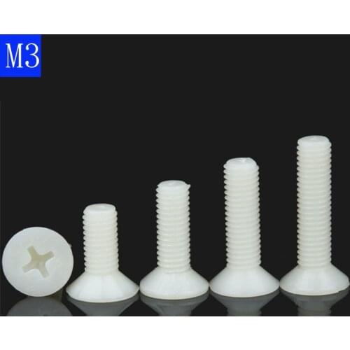 M3 x 0.5 White Nylon Phillips FLAT HEAD Machine Screws Black Countersunk Bolts DIN 965 ISO 7046