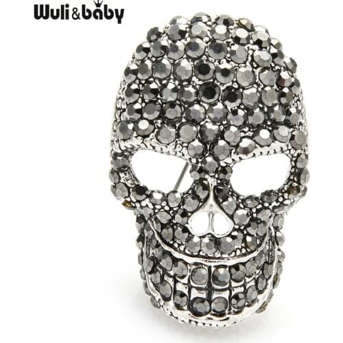 Wuli&baby Sparkling Rhinestone Skull Brooches For Women Unisex 2-color Punk Style Casual Party Brooch Pin Gifts