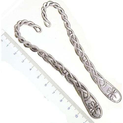 Office School Supplies Stationery Bookmarks DIY Large Lucky Grass Flower Vintage Silver Metal Tab For Bookmarkers 118mm 5pcs