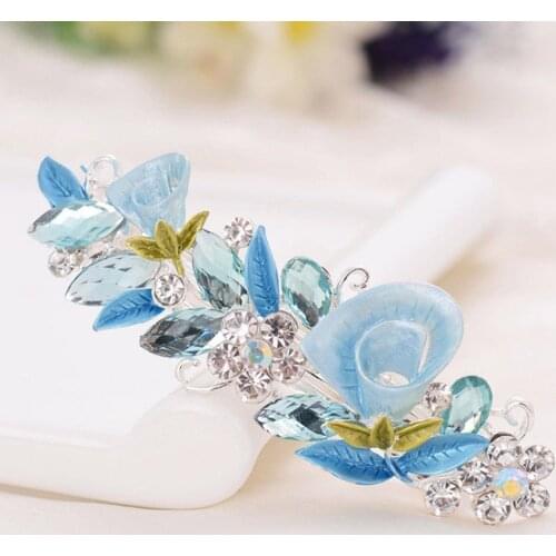 Flower Hair Barrettes Womens Fashion Full Rhinestone Crystal Hairpin Hair Clips Female Alloy Big Hairpins Headdress 8C0426